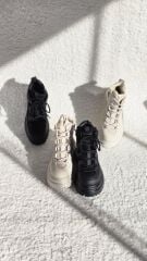 Melinta Kalın Taban Bağcıklı Fermuarlı Bej Bot