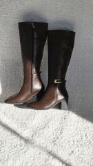 Melinta Siyah Fermuarlı Toka Detaylı Kahve Çizme