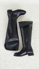 Melinta Kadın Siyah Fermuarlı Katlamalı Diz Üstü Kahve Çizme