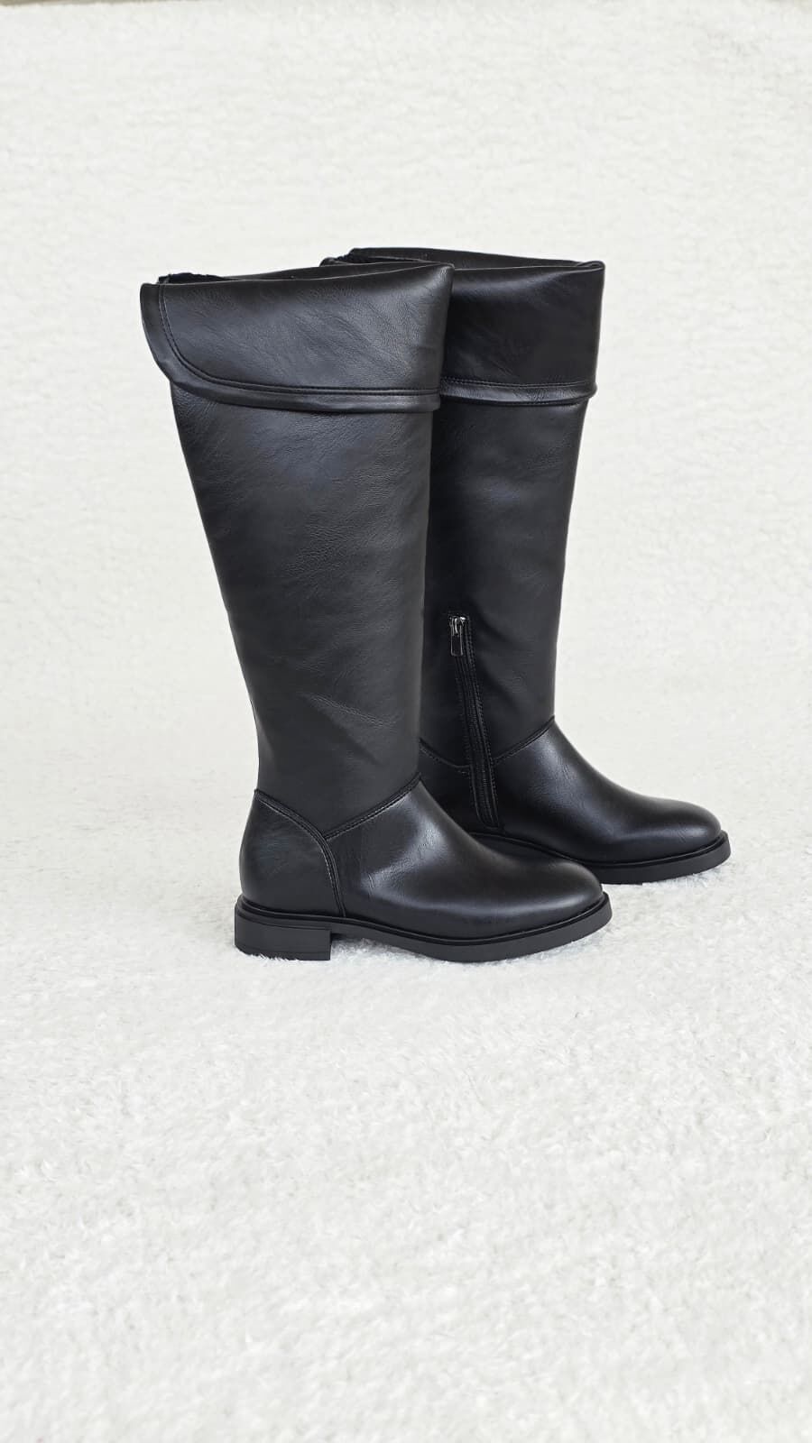 Melinta Kadın Siyah Fermuarlı Katlamalı Diz Üstü Kahve Çizme