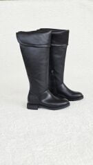 Melinta Kadın Siyah Fermuarlı Katlamalı Diz Üstü Kahve Çizme