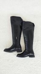 Melinta Kadın Siyah Fermuarlı Katlamalı Diz Üstü Kahve Çizme