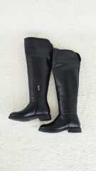 Melinta Kadın Siyah Fermuarlı Katlamalı Diz Üstü Kahve Çizme