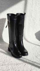 Melinta Fermuarlı Gold Tokalı Siyah Çizme