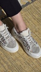 Melinta Taşlı Düz Taban Kadın Leopar Desen Sneakers