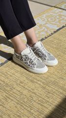Melinta Taşlı Düz Taban Kadın Leopar Desen Sneakers