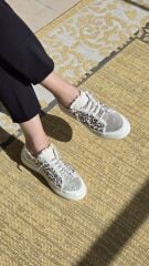Melinta Taşlı Düz Taban Kadın Leopar Desen Sneakers