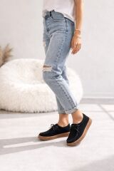 Melinta Siyah Süet Kauçuk Taban Kadın Loafer Günlük Ayakkabı