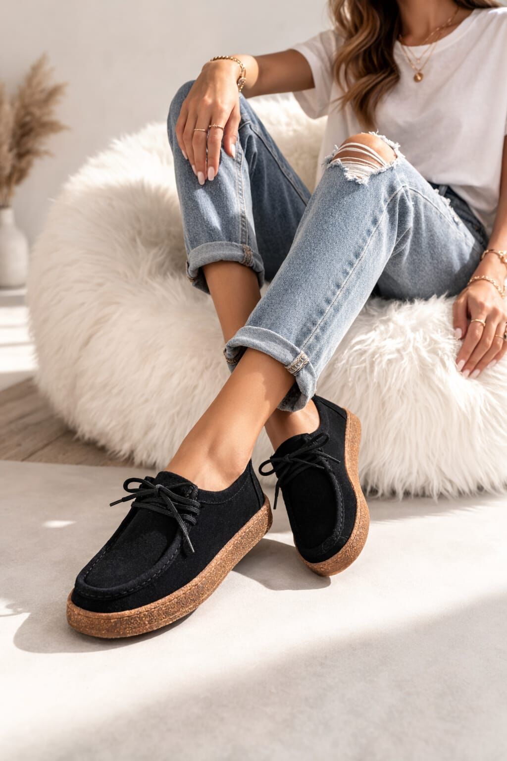 Melinta Siyah Süet Kauçuk Taban Kadın Loafer Günlük Ayakkabı