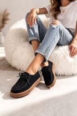 Melinta Siyah Süet Kauçuk Taban Kadın Loafer Günlük Ayakkabı