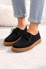 Melinta Siyah Süet Kauçuk Taban Kadın Loafer Günlük Ayakkabı