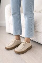 Melinta Krem Süet Kauçuk Taban Kadın Loafer Günlük Ayakkabı