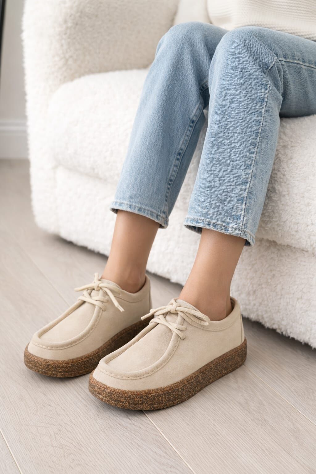 Melinta Krem Süet Kauçuk Taban Kadın Loafer Günlük Ayakkabı