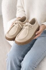 Melinta Krem Süet Kauçuk Taban Kadın Loafer Günlük Ayakkabı