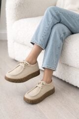 Melinta Krem Süet Kauçuk Taban Kadın Loafer Günlük Ayakkabı